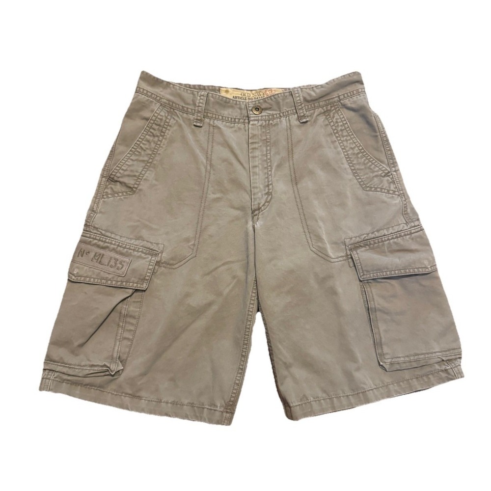 VTG Y2K Old Navy Khaki Cargo Shorts Pockets Utility‎ Military 100% Cotton Sz 30